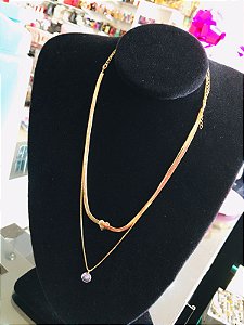 Colar Duplo Dourado Coração