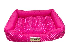 Cama Retangular para Cachorro ou Gato Luppet Luxo Rosa Bolinhas Tamanho:G (LP901