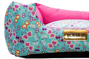 Cama Quadrada para Cachorro ou Gato Luppet Luxo Rosa Borboleta Tamanho:GG
