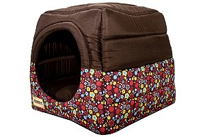 Cama Iglu e Toca Para Cachorro Luppet Luxo Marrom Floral Tamanho:G