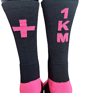Meias UseDD KM  + 1 km  preta com rosa