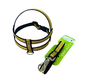 Conjunto Peitoral Nylon Super Glitter Com Guia Para Cachorro
