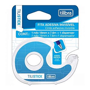 Fita Adesiva Invisível TILIBRA Tilistick 18mm x 7m Com Dispenser Reutilizável