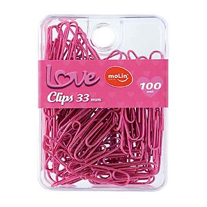 Clips Love Pink 33mm Caixa Com 100 Unds Molin