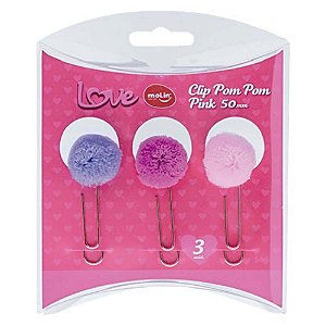 Clips Pom Pom Love Pink 50mm Com 3 Unds Molin