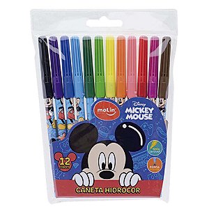 Canetinha Hidrocor Mickey Mouse Disney Molin - Estojo Com 12 Cores