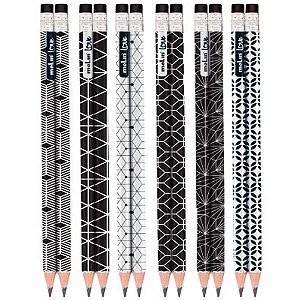 Lápis Preto HB N°2 Com Borracha Love Black And White Molin - Cada
