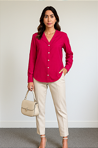 CAMISA FEMININA GOLA V EM VISCOLINHO PINK