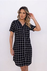 CHEMISE ABERTA MANGA CURTA QUADRICULADA PRETO/BRANCA