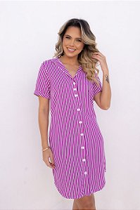 CHEMISE ABERTA MANGA CURTA LISTRADA FUCSIA