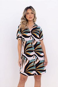 CHEMISE ABERTA MANGA CURTA ESTAMPA TROPICAL