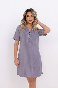 CHEMISE FECHADA MANGA CURTA LISTRADA PRETA