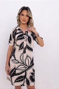 CHEMISE FECHADA MANGA CURTA ESTAMPA FOLHAS NEUTRAS