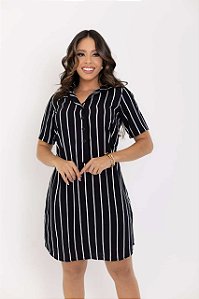 CHEMISE FECHADA MANGA CURTA LISTRADA BRANCA