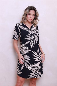 CHEMISE FECHADA MANGA CURTA ESTAMPA FOLHAS DE MARFIM