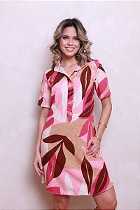 CHEMISE FECHADA MANGA CURTA ESTAMPA JARDIM ROSÉ