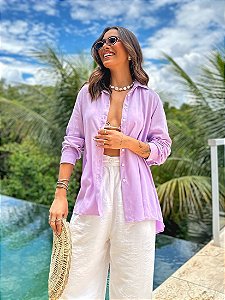 CAMISA FEMININA OVERSIZED GOLA TRADICIONAL EM VISCOLINHO LUPINE
