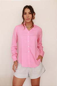 CAMISA FEMININA GOLA V EM VISCOLINHO ROSA PRIMAVERA