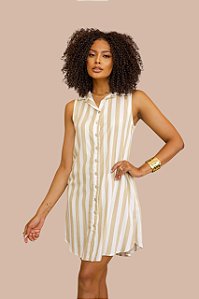 CHEMISE ABERTA SEM MANGA LISTRADO AREIA