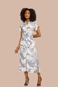 CHEMISE MIDI MANGA CURTA ESTAMPA MÁRMORE