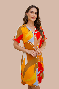 CHEMISE ABERTA MANGA CURTA ESTAMPA FOLHAS SUBLIMES