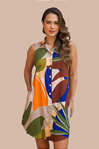 CHEMISE ABERTA SEM MANGA ESTAMPA FOLHAS EFÊMERAS