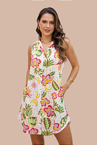CHEMISE ABERTA SEM MANGA ESTAMPA BANANA TROPICAL