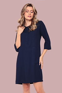 CHEMISE FECHADA MANGA 3/4 AZUL MARINHO