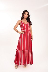 Vestido longo Verano Listras Vermelhas