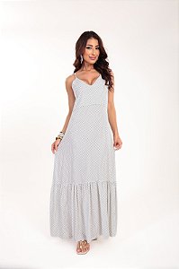 Vestido longo Verano estampa Poá Preto e Branco