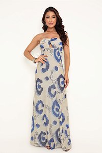 Vestido longo Aura Tomara que Caia Lurex estampa Olho Grego