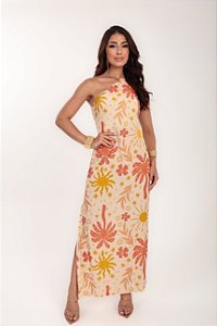 Vestido longo Fenda estampa Tropical Dream