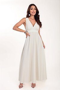 Vestido longo Solare Lurex Prata cor Branco