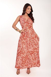 Vestido longo Solare estampa Flame Rosé