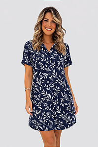 Chemise aberta manga curta estampa Blue Flora