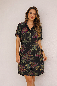 Chemise aberta manga curta estampa Noite Tropical