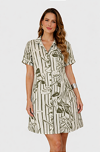 Chemise aberta manga curta estampa Jardim Atlântico