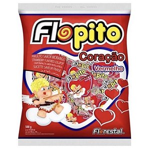 Pirulito Coração Flopito Morango Florestal C/ 50u 500g