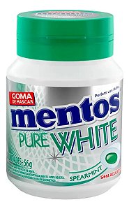 Chiclete Mentos Pure White Spearmint Sem Açúcar Pote 56g