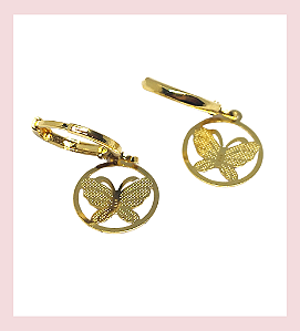 Argolinha clic com pingente Borboleta - Semijoia banhada a ouro 18k
