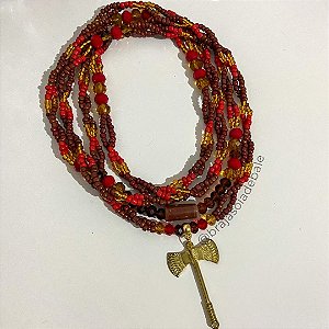 Guia de Xangô marrom, vermelha e dourada