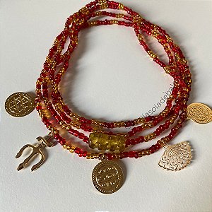 Guia de pomba gira cigana vermelho e dourado