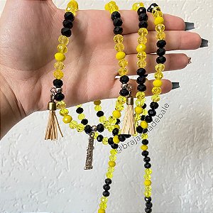 Guia de Omolu em cristal preta e amarela