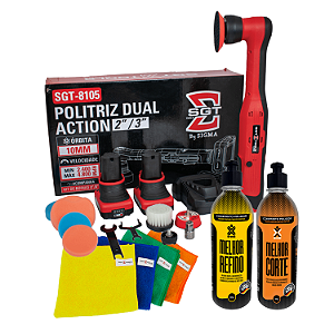 Kit de Polimento Completo – Politriz Dual Action 2"/3" + Compostos de Corte/Refino + 4 Panos em Microfibra