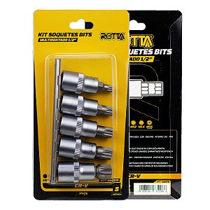 Jogo Soquetes Bits Multidentado 1/2″ 5 PCS M8 a M16 Rotta - 102070