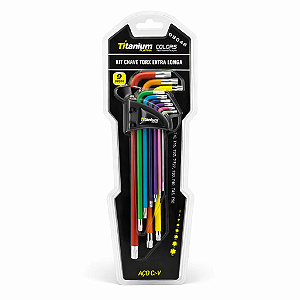 Kit 9 Chaves Torx Extra Longas (T10 a T50) Colors - Titanium Platina