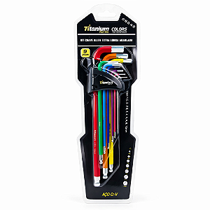Kit 9 Chaves Allen Extra Longas Abaulada (1.5 a 10mm) Colors - Titanium Platina