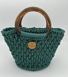 Bolsa de Crochê Fio Náutico Com Alça de Acrílico