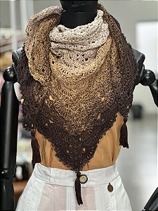Xale Lenço em Crochê Degradê Marrom