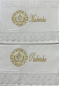 Jogo de Toalhas Lavabo Padrinho e Madrinha Com renda Guipir
